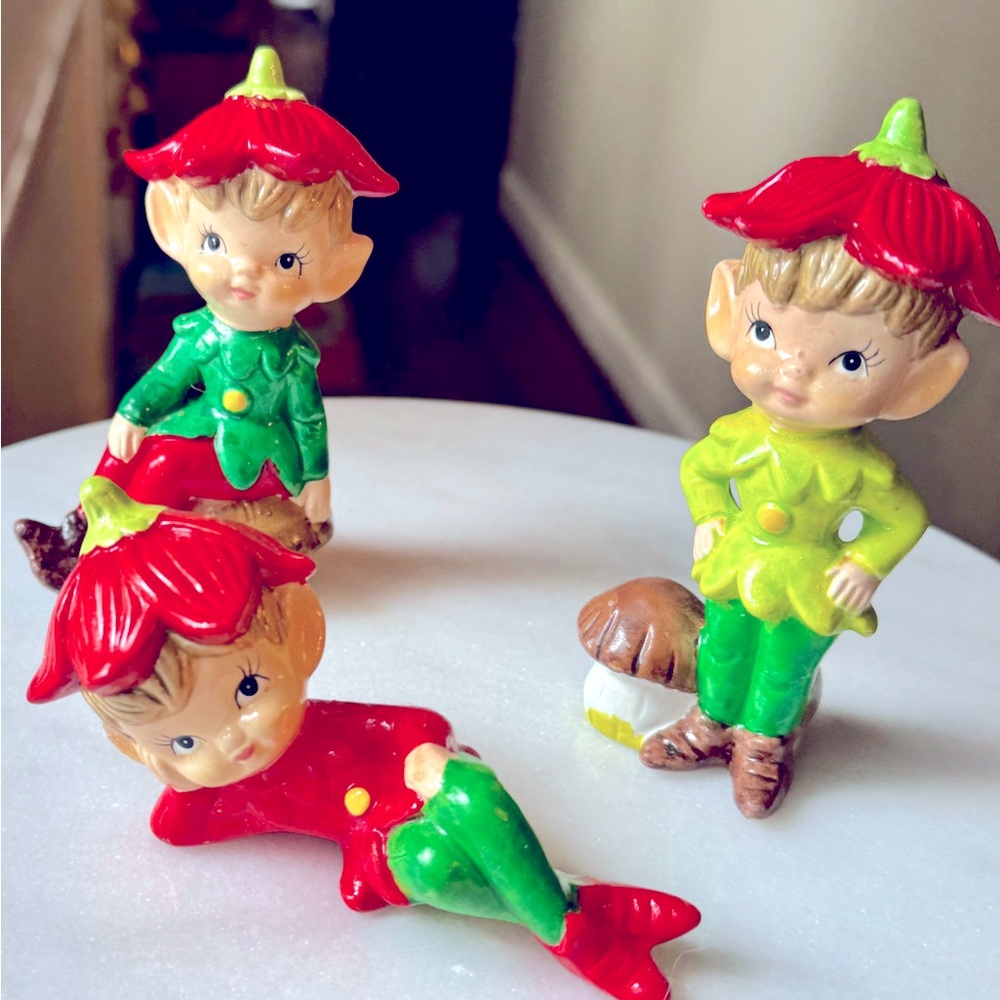 Vintage Pixies with Mushrooms and Flowers